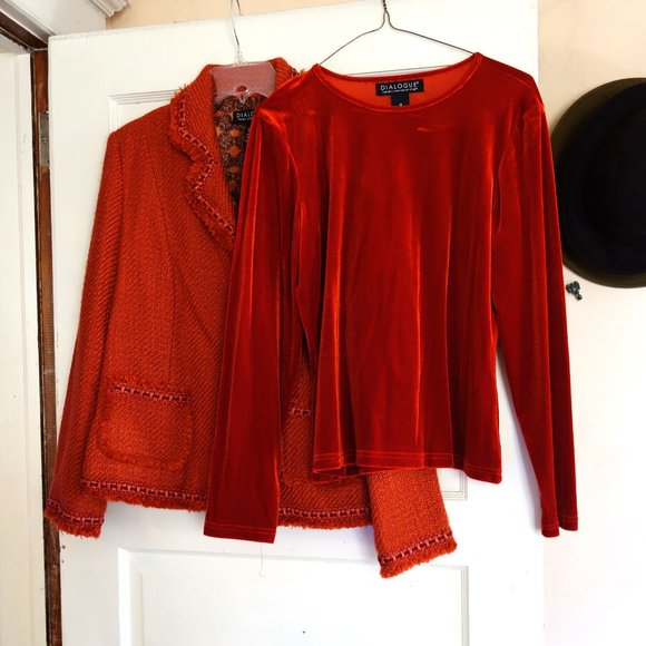 Dialogue Orange Fully Lined Textured Jacket with Stretch Velvet Shell Size 12 - Picture 1 of 6